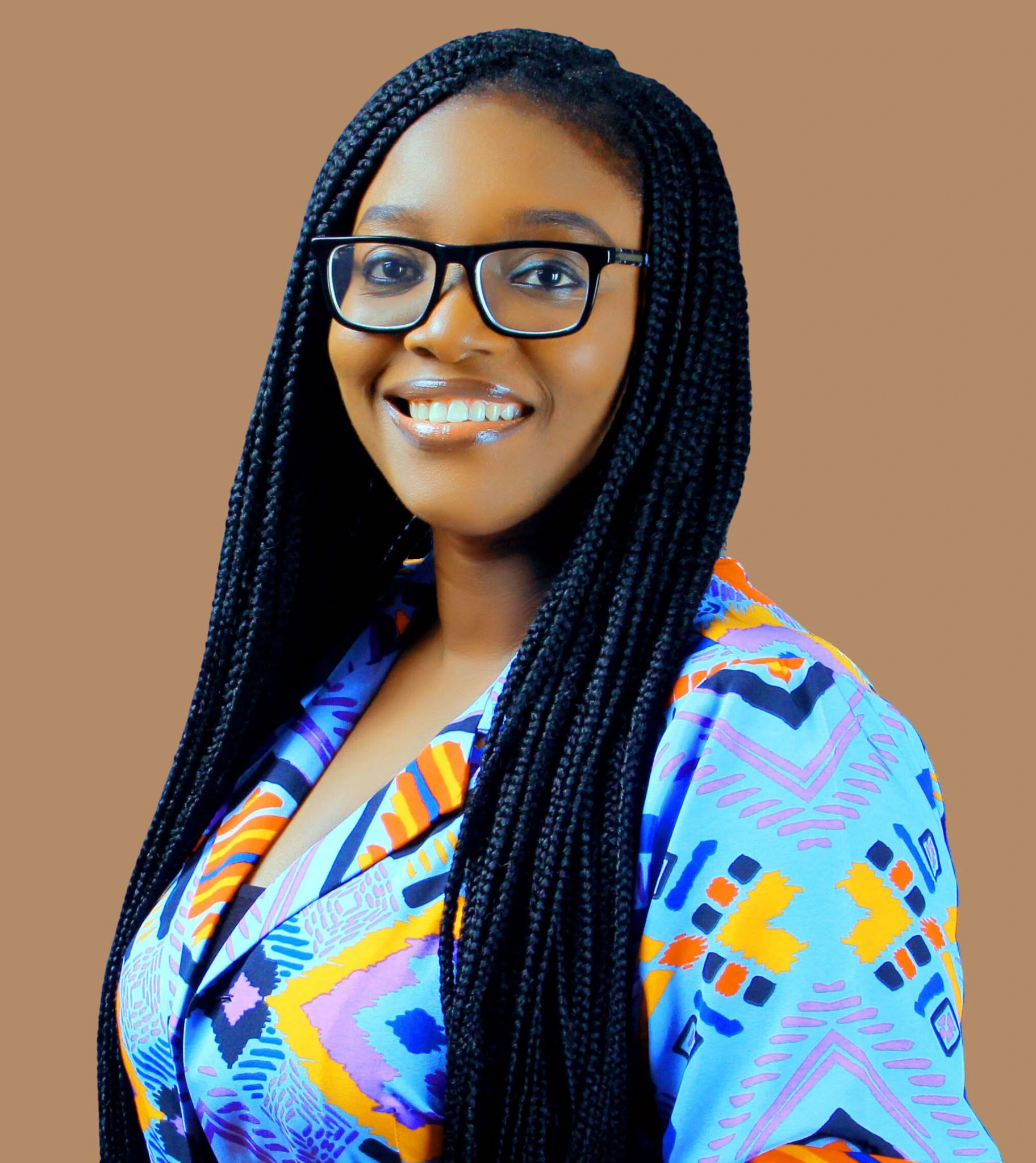 Picture of smiling woman with glasses on