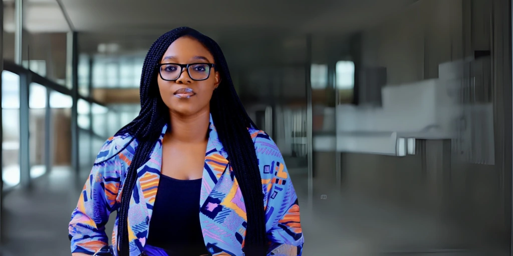 Africa woman on glasses in office area